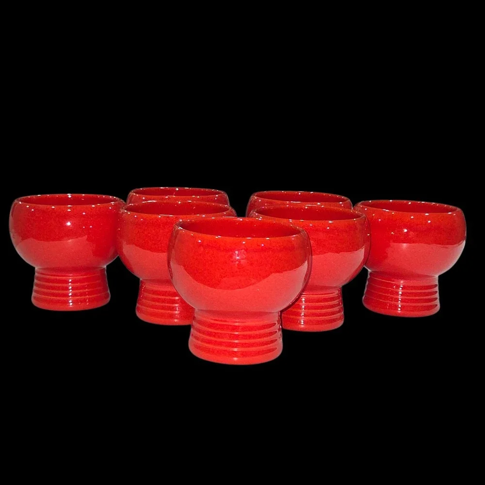 Waechtersbach West Germany Vintage Red Ceramic Goblet Set of 7‎ MCM Cups Chalice